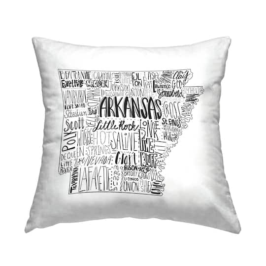 Stupell Industries Arkansas State Varied Cities Typography Shape Throw Pillow, 18" x 18"